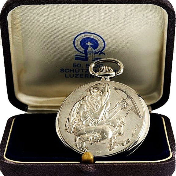 Swiss rare silver pocket watch for shooting contests Circa 1979 Swiss rare silver pocket watch for shooting contests Circa 1979