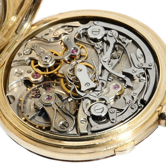 Swiss gold open faced split-second chronograph Circa 1920 Swiss gold open faced split-second chronograph Circa 1920