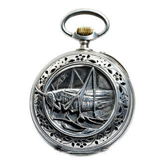 Swiss silver open faced lever pocket watch with cricket alarm Circa 1900