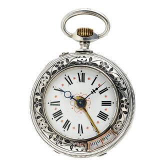 Swiss silver open faced lever pocket watch with cricket alarm Circa 1900