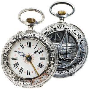 Swiss silver open faced lever pocket watch with cricket alarm Circa 1900