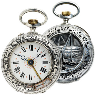 Swiss silver open faced lever pocket watch with cricket alarm Circa 1900