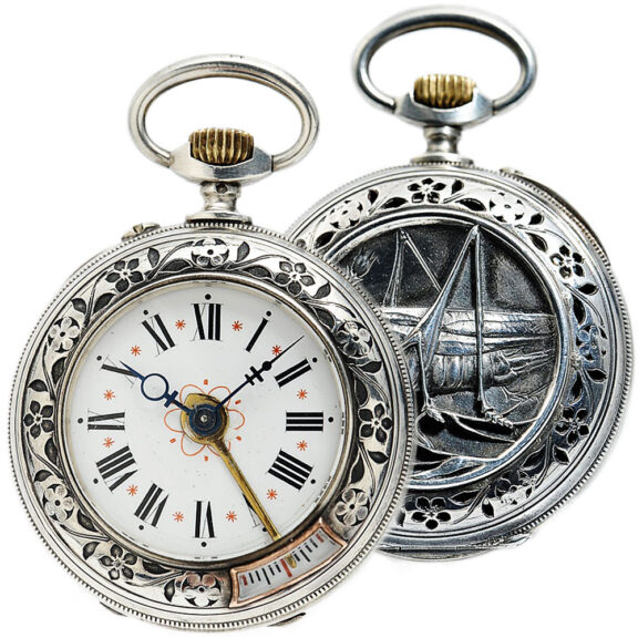 Swiss silver open faced lever pocket watch with cricket alarm Circa 1900