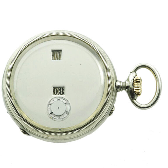 Swiss nickel digital watch with jumping hours and minutes Circa 1885 Swiss nickel digital watch with jumping hours and minutes Circa 1885