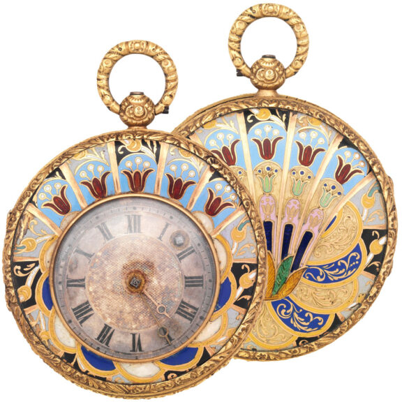 Swiss gold enamel watch with decentralized dial Circa 1787-1810