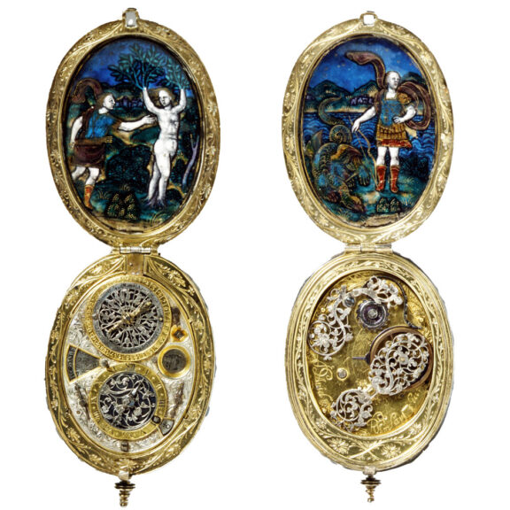 English polychrome enamel-painted watch Circa 1620-1625 English polychrome enamel-painted watch Circa 1620-1625