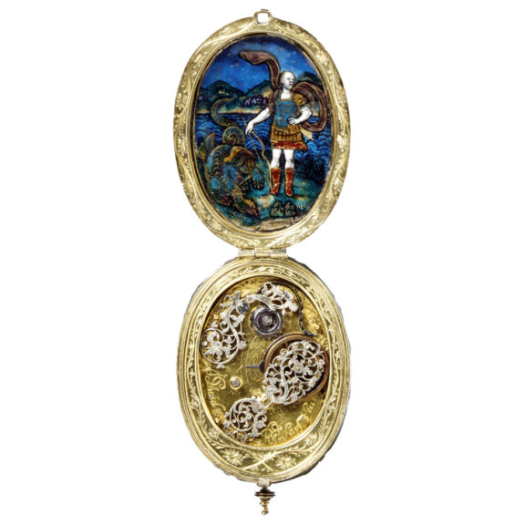 English polychrome enamel-painted watch Circa 1620-1625 English polychrome enamel-painted watch Circa 1620-1625