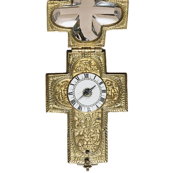 French silver enamel and rock crystal crucifix-form watch Circa 1650 French silver enamel and rock crystal crucifix-form watch Circa 1650