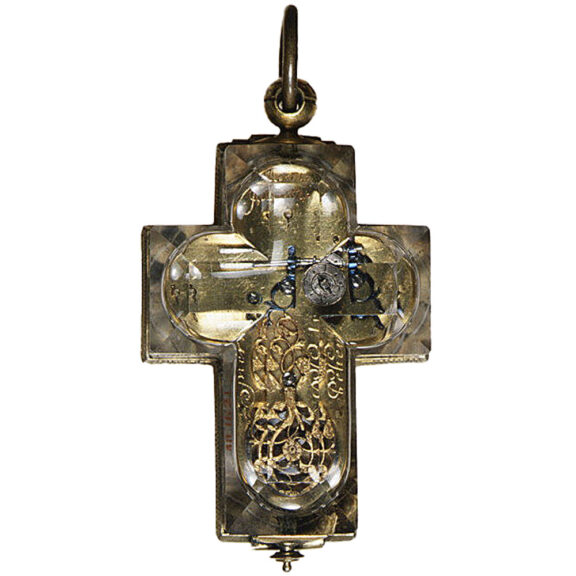 French silver enamel and rock crystal crucifix-form watch Circa 1650 French silver enamel and rock crystal crucifix-form watch Circa 1650