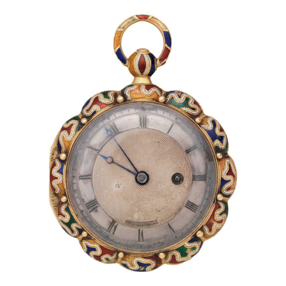 Swiss gold and enamel open faced cylinder watch Circa 1825 Swiss gold and enamel open faced cylinder watch Circa 1825