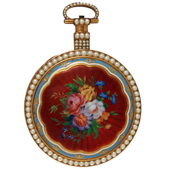 Fine English gold, enamel and pearl set watch Circa 1819-20 Fine English gold, enamel and pearl set watch Circa 1819-20