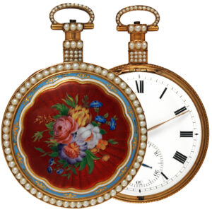 Fine English gold, enamel and pearl set watch Circa 1819-20