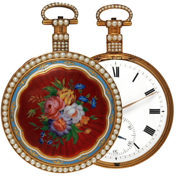 Fine English gold, enamel and pearl set watch Circa 1819-20