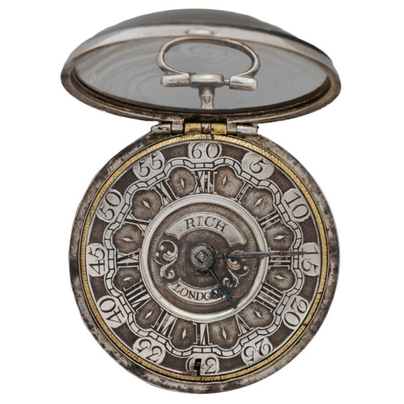 English silver repoussé verge pocket watch Circa 1751-52 English silver repoussé verge pocket watch Circa 1751-52