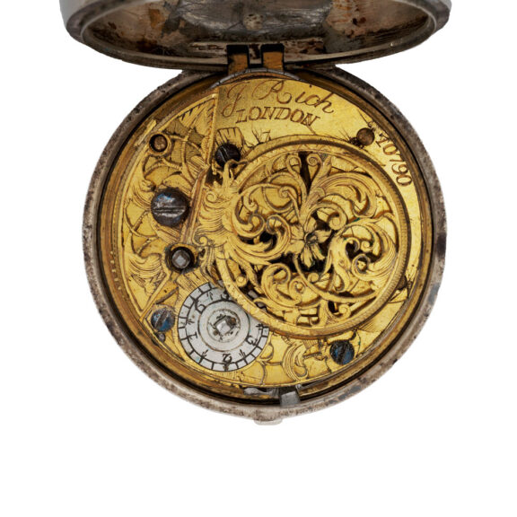 English silver repoussé verge pocket watch Circa 1751-52 English silver repoussé verge pocket watch Circa 1751-52