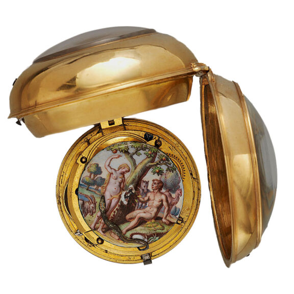 English gold enamel verge with a snake automaton Circa 1720 English gold enamel verge with a snake automaton Circa 1720