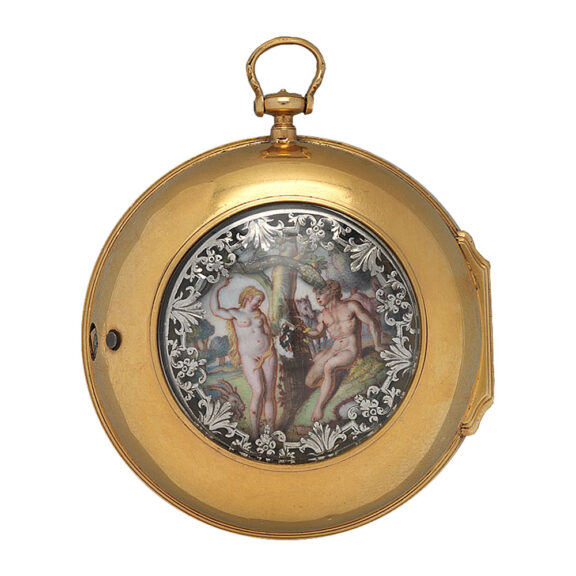 English gold enamel verge with a snake automaton Circa 1720 English gold enamel verge with a snake automaton Circa 1720