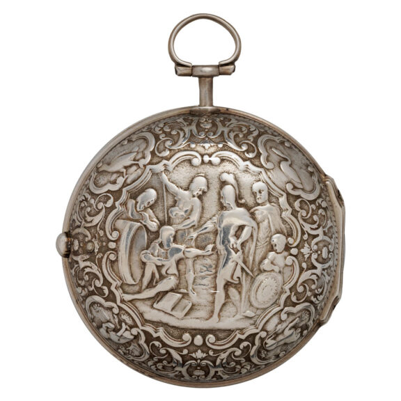 English silver pair cased repoussé watch with date Circa 1695-1750 English silver pair cased repoussé watch with date Circa 1695-1750