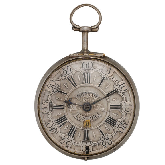 English silver pair cased repoussé watch with date Circa 1695-1750 English silver pair cased repoussé watch with date Circa 1695-1750