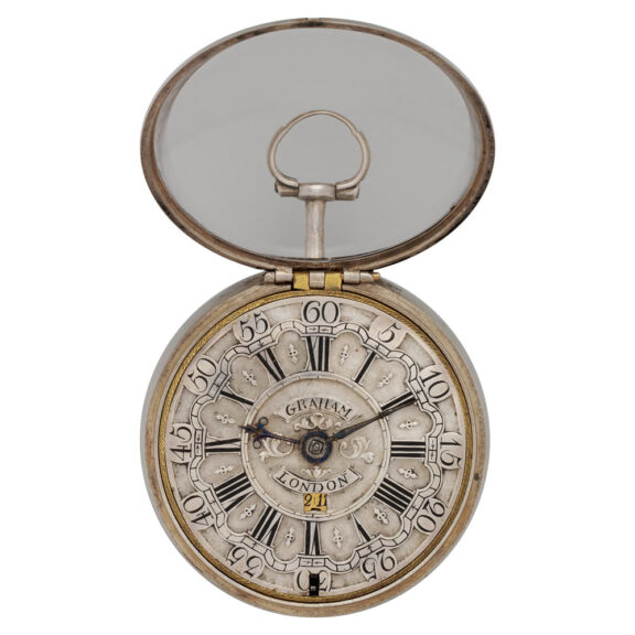 English silver pair cased repoussé watch with date Circa 1695-1750 English silver pair cased repoussé watch with date Circa 1695-1750