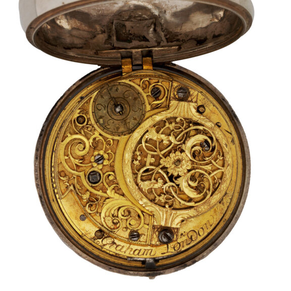 English silver pair cased repoussé watch with date Circa 1695-1750 English silver pair cased repoussé watch with date Circa 1695-1750