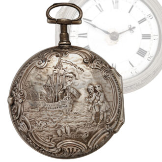 English silver pair-cased repoussé pocket watch Circa 1759