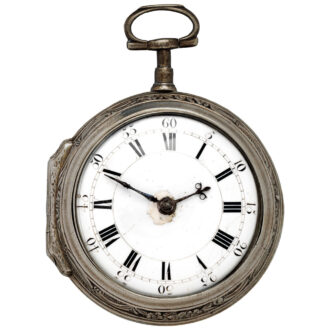 English silver pair-cased repoussé pocket watch Circa 1759