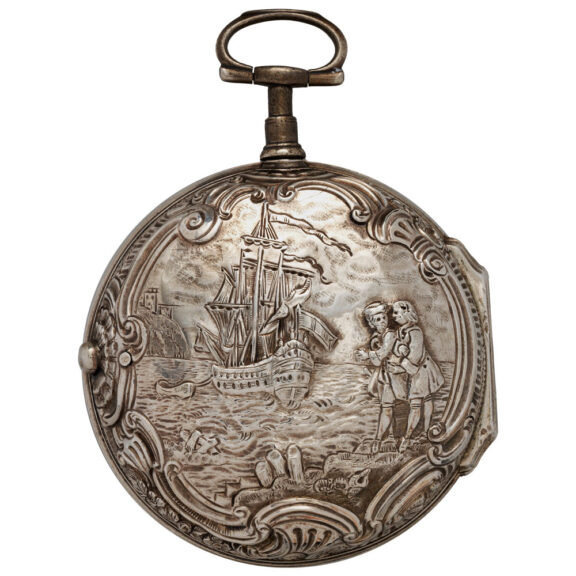 English silver pair-cased repoussé pocket watch Circa 1759 English silver pair-cased repoussé pocket watch Circa 1759