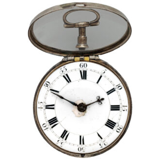 English silver pair-cased repoussé pocket watch Circa 1759
