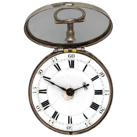 English silver pair-cased repoussé pocket watch Circa 1759 English silver pair-cased repoussé pocket watch Circa 1759