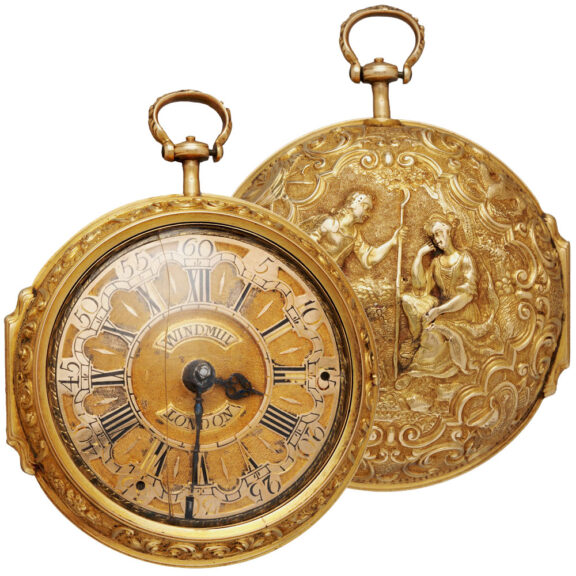 English gold repoussé pair-cased pocket watch Circa 1700