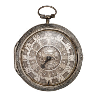English silver pair-cased repoussé pocket watch Circa 1695