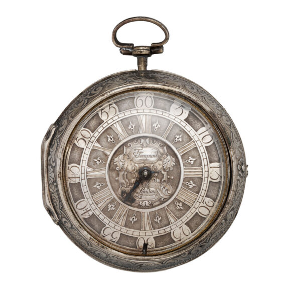 English silver pair-cased repoussé pocket watch Circa 1695 English silver pair-cased repoussé pocket watch Circa 1695