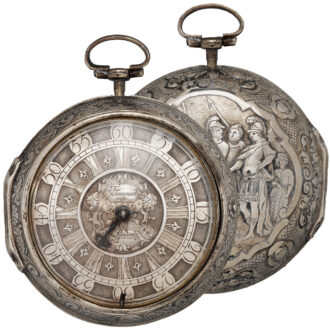English silver pair-cased repoussé pocket watch Circa 1695