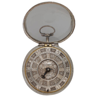 English silver pair-cased repoussé pocket watch Circa 1695