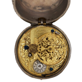 English silver pair-cased repoussé pocket watch Circa 1695