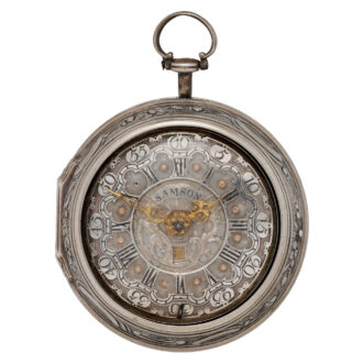 English silver pair-cased repoussé watch with date Circa 1759