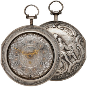 English silver pair-cased repoussé watch with date Circa 1759