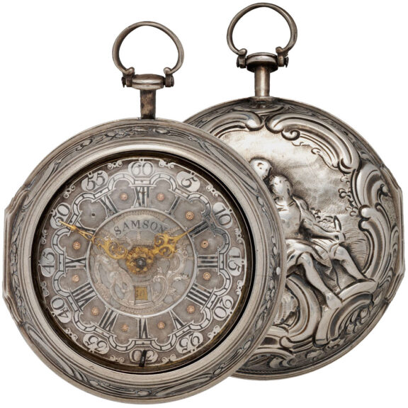 English silver pair-cased repoussé watch with date Circa 1759