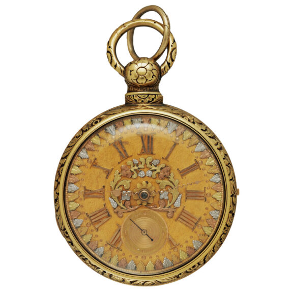 English gold pocket watch with decorated dial Circa 1824-1825