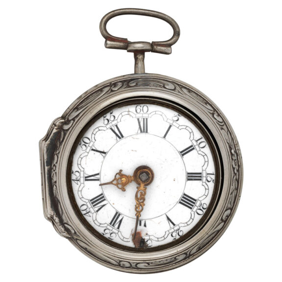 English verge pocket watch in repoussé silver case Circa 1765-66 English verge pocket watch in repoussé silver case Circa 1765-66