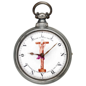 English silver watch with a holy scene on the dial Circa 1842