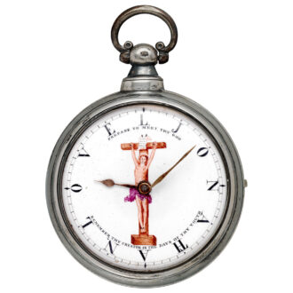 English silver watch with a holy scene on the dial Circa 1842