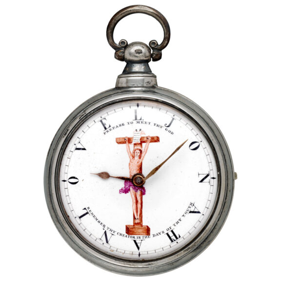 English silver watch with a holy scene on the dial Circa 1842