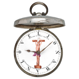 English silver watch with a holy scene on the dial Circa 1842