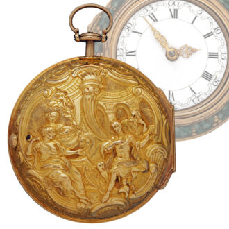 An English repoussé verge pocket watch in a triple case Circa 1770