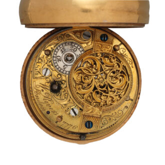 An English repoussé verge pocket watch in a triple case Circa 1770