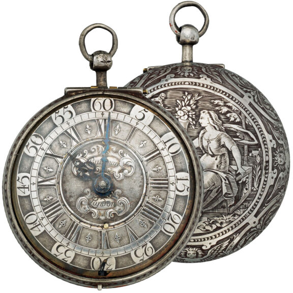 Attractive English Niello silver pocket watch Circa 1687-1710