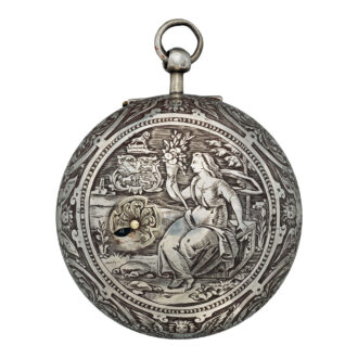 Attractive English Niello silver pocket watch Circa 1687-1710