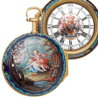 English pair-cased gold and enamel verge pocket watch Circa 1750